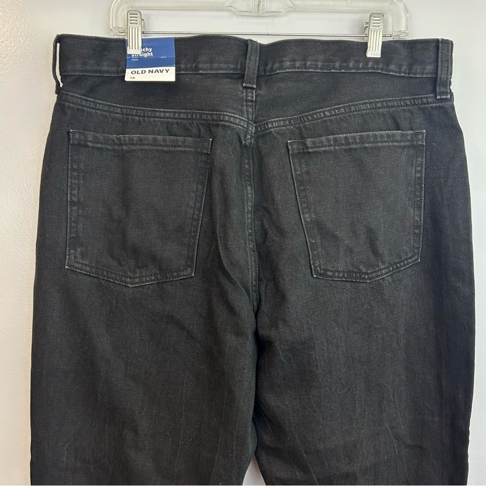 NWT Old Navy Black High Rise Slouchy Straight Distressed Black Denim Jeans Sz 14 - Picture 8 of 11